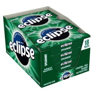 Eclipse Gum (8 Pack), Sugar Free Chewing Gum Bulk Pack, 18 Piece - Spearmint