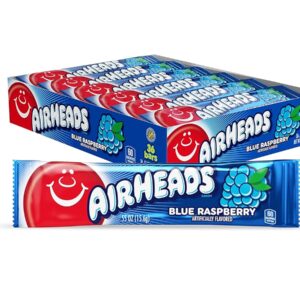 Airheads Candy, Blue Raspberry Flavor, Individually Wrapped Full Size Bars, Taffy, Non Melting, Party, Pack of 36 Bars,0.03 kilogram