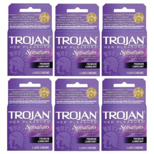 Trojan Her Pleasure Sensations Lubricated Premium Latex Condoms - 3ct, Pack of 6