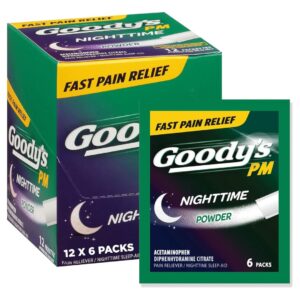 Goody's PM Nighttime Powder, Acetaminophen 500mg, Dissolve Packs for Pain with Sleeplessness, 6 Individual Packets, 12 Pack