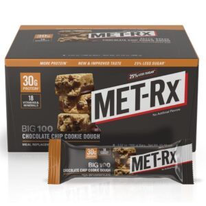 MET-Rx Protein Plus Bar, Snack, Gluten Free, 85g, 9 Count - Chocolate Chip Cookie Dough