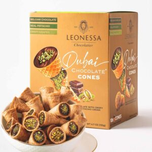 Leonessa Dubai Chocolate Cones with Pistachio Kunafa – Premium Belgian Chocolate 4.7 oz